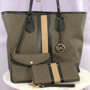 Michael Kors Jet Set Signature Tote Bag with Matching Wallet & Pouch